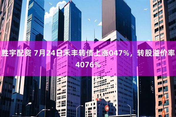 胜宇配资 7月24日禾丰转债上涨047%，转股溢价率4076%